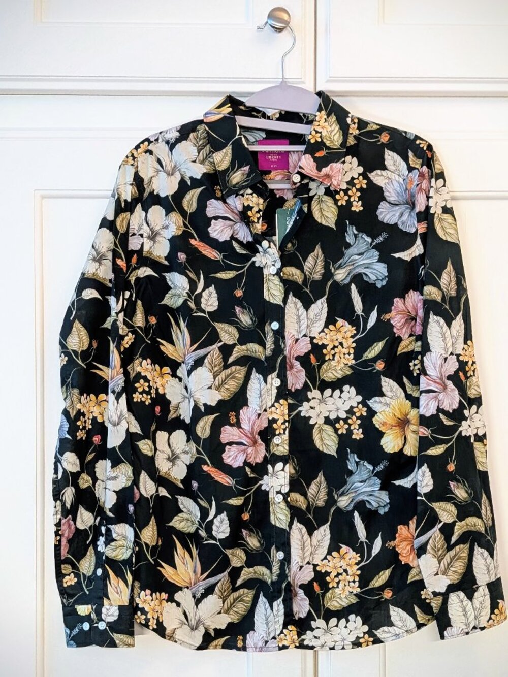 Black Green Floral Button Down